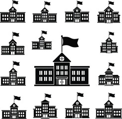 Fototapeta premium School building vector illustration set of education architecture with flag design