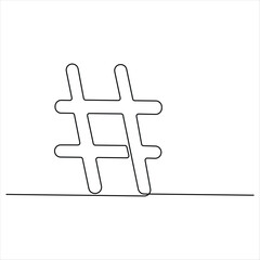 One line drawing of Hashtag symbol minimalist continuous line art vector for social media and digital content