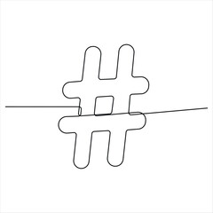 One line drawing of Hashtag symbol minimalist continuous line art vector for social media and digital content