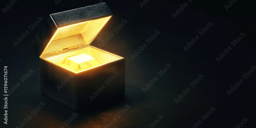 Aufkleber 3d render of rotating box opening with light inside illuminating gemstone