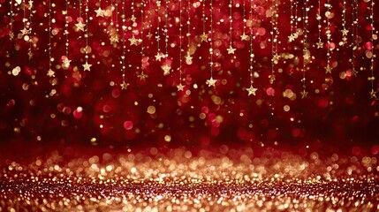 Sparkling gold stars on a red background.