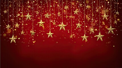 Golden stars dangle on a red background.