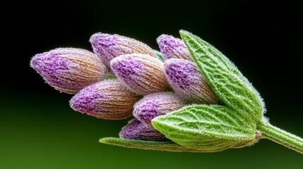 Close Up Frost Covered Purple Flower Buds