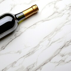 Dark Green Wine Bottle on White Marble Surface