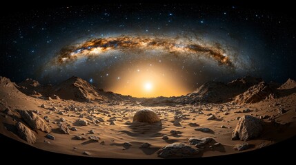 Alien Planet Sunrise with Milky Way Galaxy