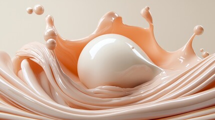 Abstract Peach Liquid Wave with White Sphere
