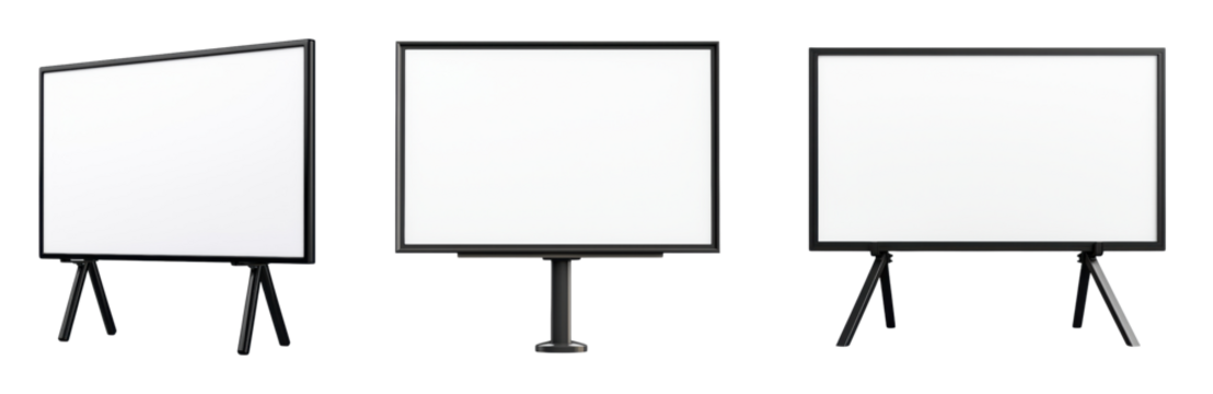 Collection of blank display boards for presentations and signage