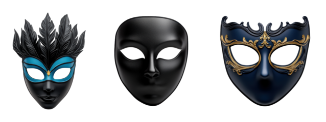 Artistic masks displayed with unique designs and vibrant colors