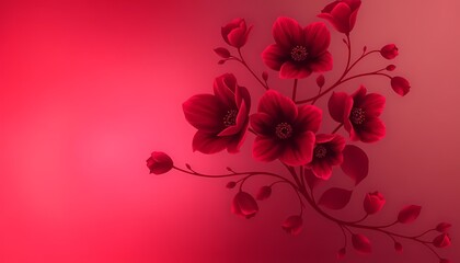 A simple and elegant floral background wih dark red flowers on stem, gradient background of vibrant red, wallpaper, decoration