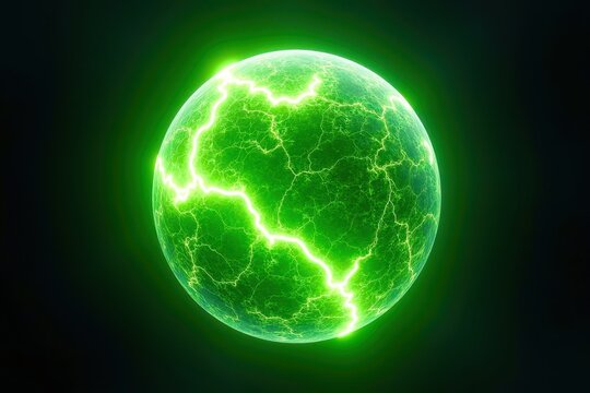 A green glowing ball with lightning bolts on it