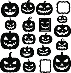 Halloween pumpkin silhouettes vector set for carving template and decoration design
