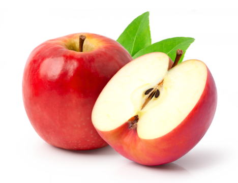 red apples isolated on transparent background.