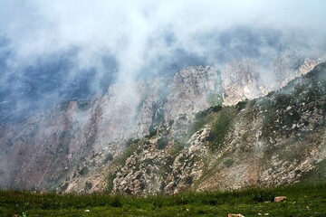 Misty Mountain Landscape Descending Big Chimgan, Uzbekistan