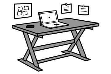 Side-Hustle Workspace Vector Set – Laptop, Notes, and Productivity Icons in Line Art & Silhouette Style