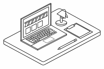 Side-Hustle Workspace Vector Set – Laptop, Notes, and Productivity Icons in Line Art & Silhouette Style