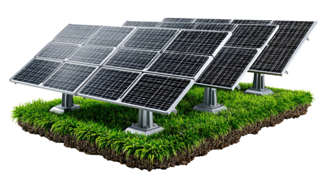 Solar Panel Power: A contemporary image of solar panels generates clean and renewable energy on the surface of the earth, embodying sustainability, environmental responsibility. - Powered by Adobe