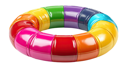 Chromatic Carousel: An eye-level view captures a captivating circular display of vibrant, rainbow-colored segments, each distinct in its hue and form, arranged in a circular.