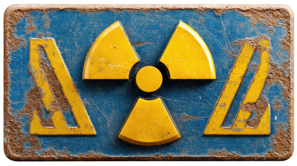 Obraz premium Radioactive hazard icon: A striking symbol of radiological risk, the iconic three-bladed symbol on a weathered warning sign, conveying danger and caution with its stark colors and worn texture.