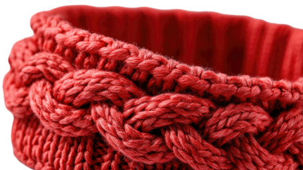 Chunky Red Knit: A detailed close-up of a stylish, textured knitted headband, showcasing the intricate weave and vibrant red hue.