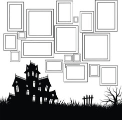 Halloween haunted house photo frame collage template spooky design vector graphic