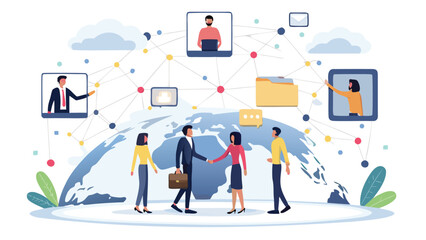 Global business network connecting people around the world with digital communication tools