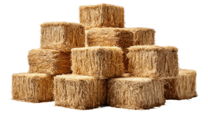 Stacked Hay Bales: A structured arrangement of golden hay bales, presenting a rural aesthetic with a warm, textured surface.