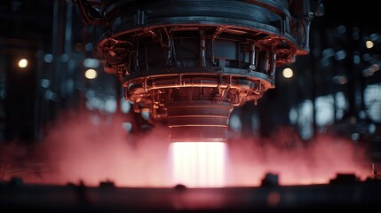 Spacecraft engine model glows in laboratory as scientists rotate parts using AR gloves and precision sensors