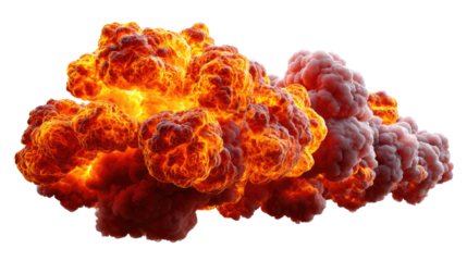 Explosion: a dramatic explosion of fire and smoke, intense power and destruction, ideal for conveying themes of force, danger and impact.