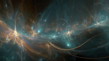Abstract Nebula With Golden Streaks And Blue Tones