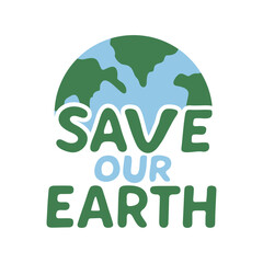 Save Our Earth vector illustration – Eco-themed graphic featuring bold green text and a globe icon, ideal for Earth Day campaigns, posters, and educational materials