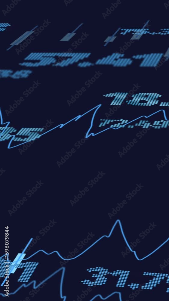Poster animation of graphs and changing numbers over black background