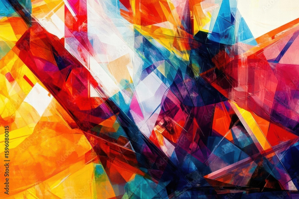 Aufkleber abstract composition explores colorful shapes and dynamic brushstrokes with geometric theme.
