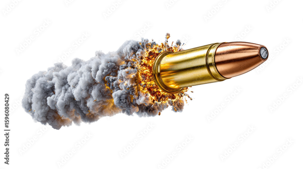 Poster bullet in motion: a detailed shot of a bullet in mid-air, captured mid-flight. the image captures th
