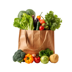 Groceries in a brown paper bag on isolated background