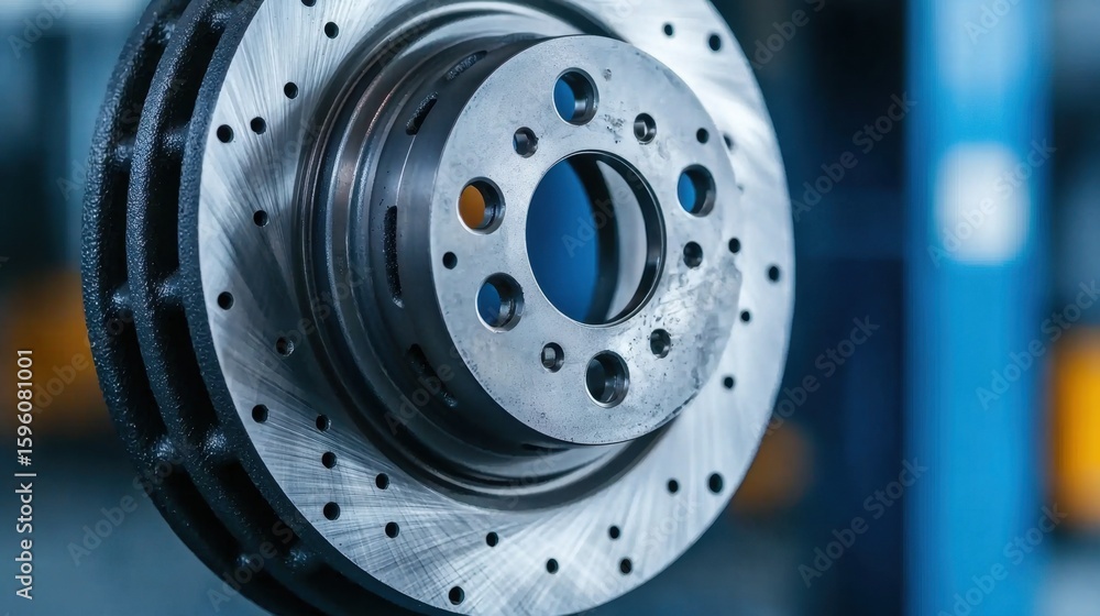 Poster close-up view of a brake caliper disassembled with careful attention to detail and precision enginee