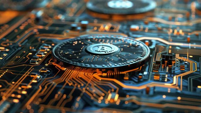 Cryptocurrency mining hardware with gold coins symbolizing wealth and security