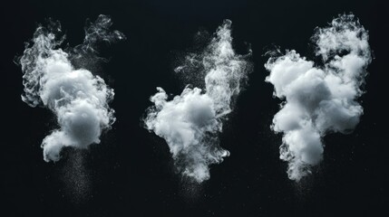 Striking set of white clouds gracefully floating on a deep dark background