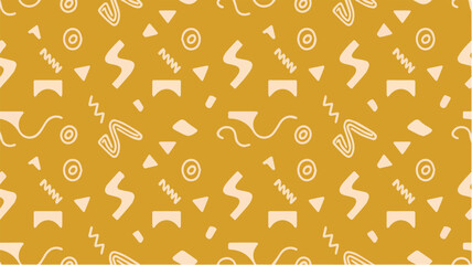 Clean and modern vector  abstract retro pattern design with geometric shapes and mustard yellow background for textile and wallpaper 1980s