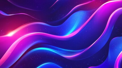 Vibrant futuristic abstract background with dynamic blue and purple liquid shapes creating glowing retro waves illustration