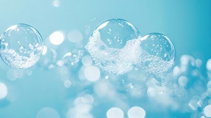 Vibrant Isolated Soap Foam Bubble on Calming Blue Background Emphasizing Health and Beauty Care Concept