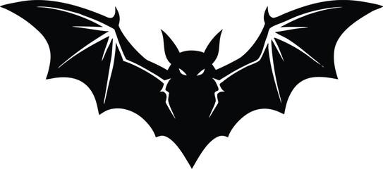 Vector art of a menacing bat with outstretched wings spreads its dark silhouette against the night sky