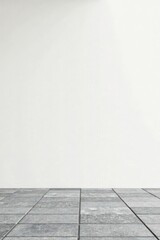 Fototapeta premium Clean Minimalist Interior Space with Gray Tile Floor and White Wall, Perfect for Product Displays or Design Mockups