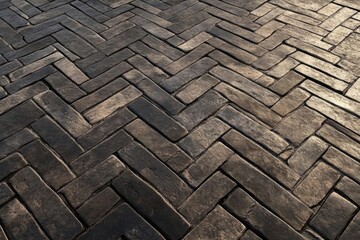 Dark Brick Pathway Forms Herringbone Pattern, Urban Landscape Design