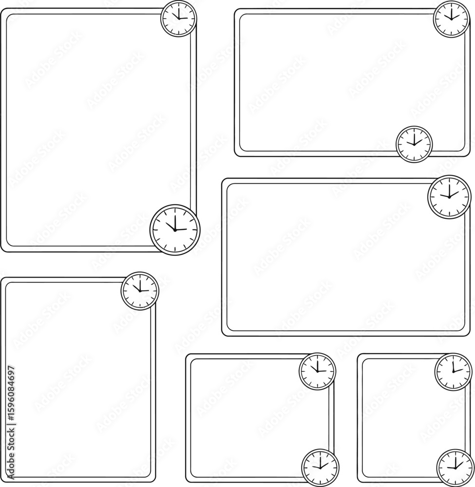 Poster vector time frames with clocks for schedules and reminders design elements graphic