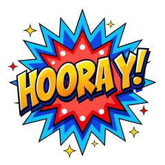 Fototapeta premium Colorful Comic Book Style Hooray Explosion with Stars on a White Background