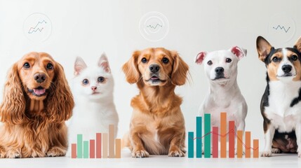 Pet Stock Market Growth Concept, Diverse Portfolio Concept Featuring Pets and Growth Charts Representing Investment Strategies