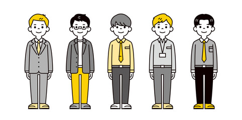 若いビジネスマンの、シンプルな全身イラスト素材セット＿ベクター