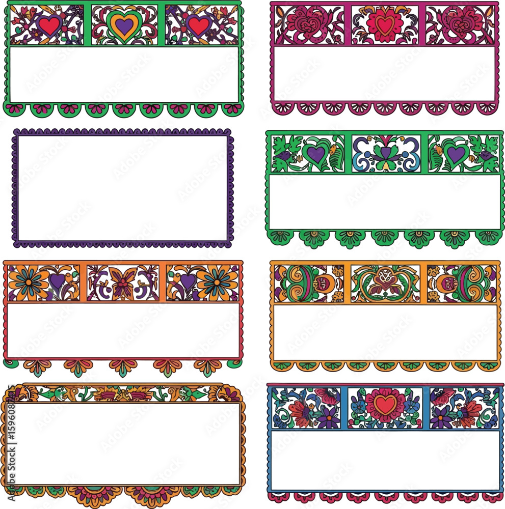 Poster decorative floral frames vector set with heart and flower elements for design use
