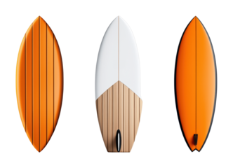 Colorful surfboards displayed on a sleek surface