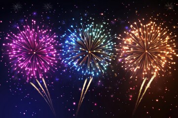 Vibrant Fireworks Display: Exploding Colors Light Up the Night Sky with Dazzling Brilliance and Festive Cheer, a Spectacular Celebration of Light and Color
